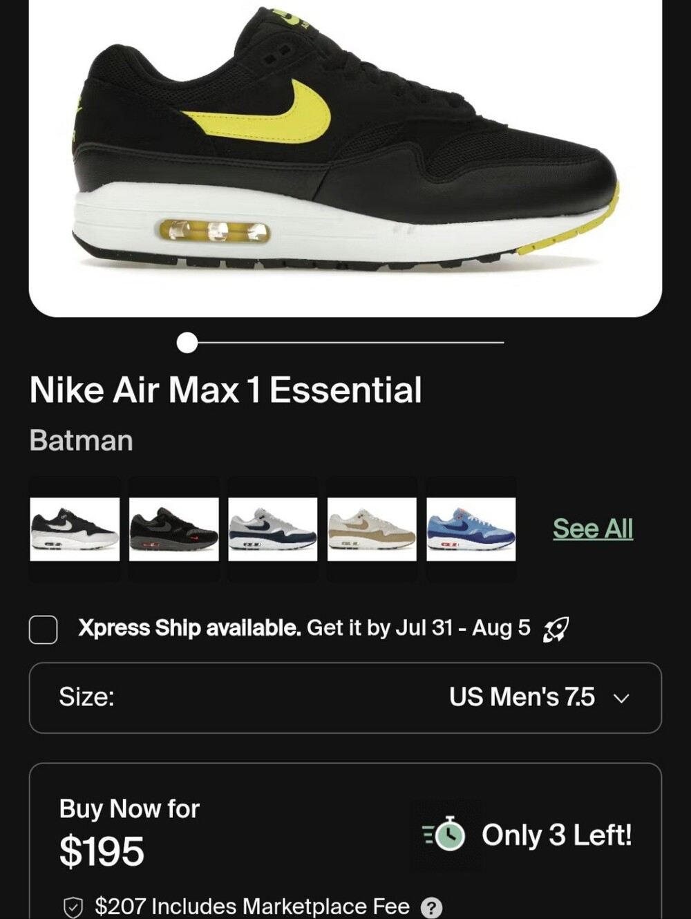 BLACK & YELLOW AIR MAX 1 BATMAN - Picture 7 of 7